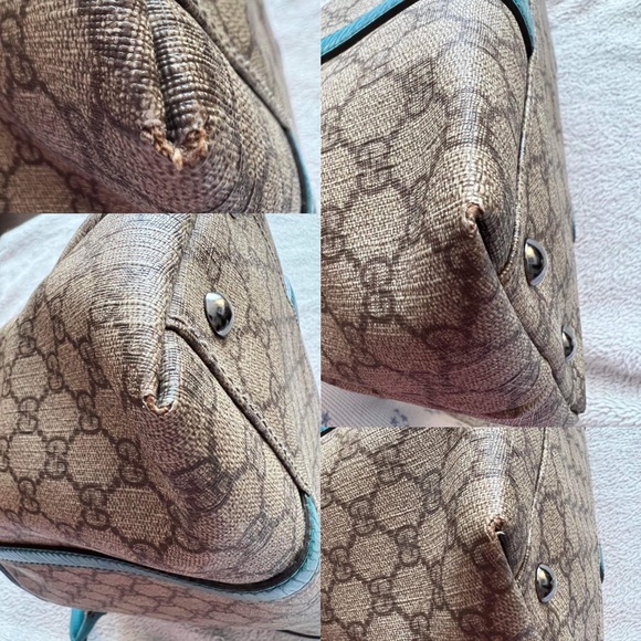 AUTHENTIC GUCCI BLUE COATED LEATHER Gg SUPREME TOTE BAG - Picture 15 of 16